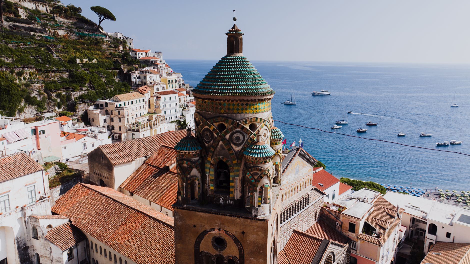 Terracotta rooftops and Mediterranean coast
